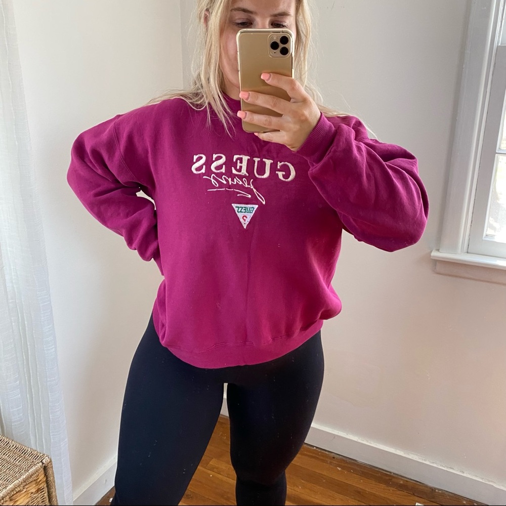 Guess Jeans Vintage Y2K Crewneck Maroon Spellout Sweatshirt Medium - Picture 6 of 9